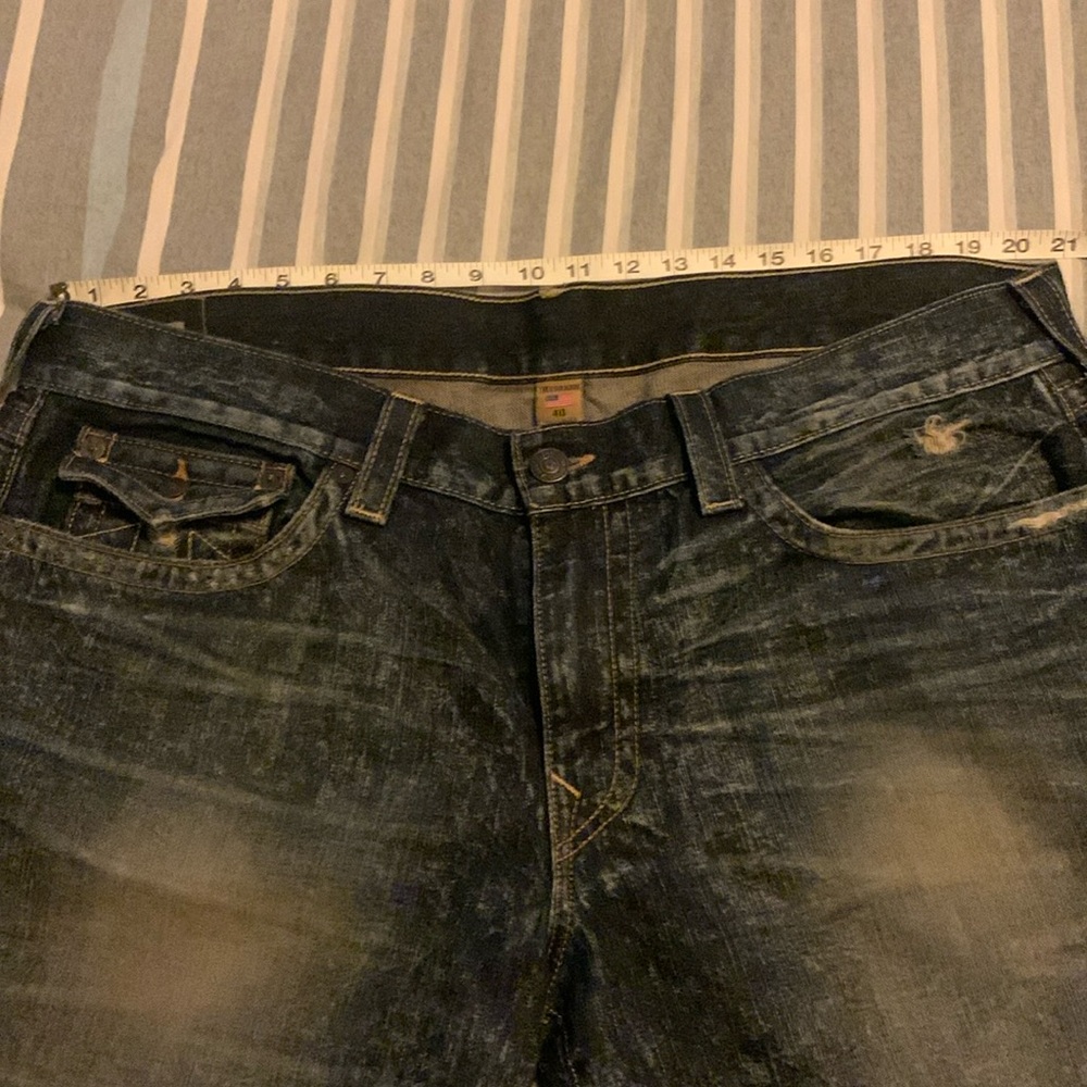 True Religion Straight Jeans Men's Blue Acid Wash 40x34